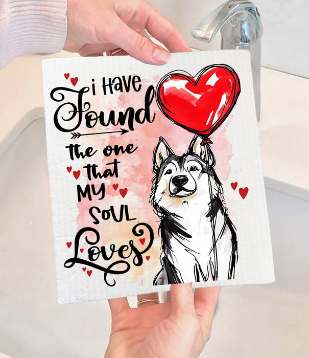 Dog Husky Found My Love Valentine Swedish Dishcloth