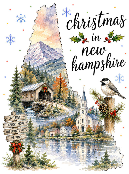 Christmas in New Hampshire State Map