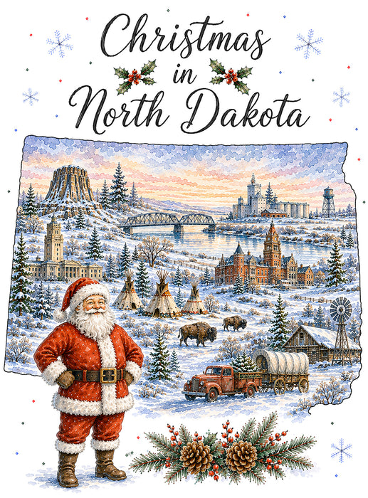 Christmas in North Dakota State Map