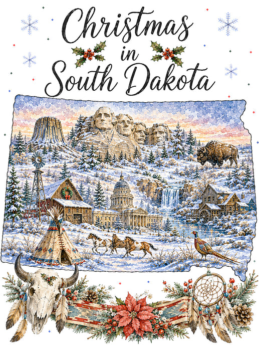 Christmas in South Dakota State Map