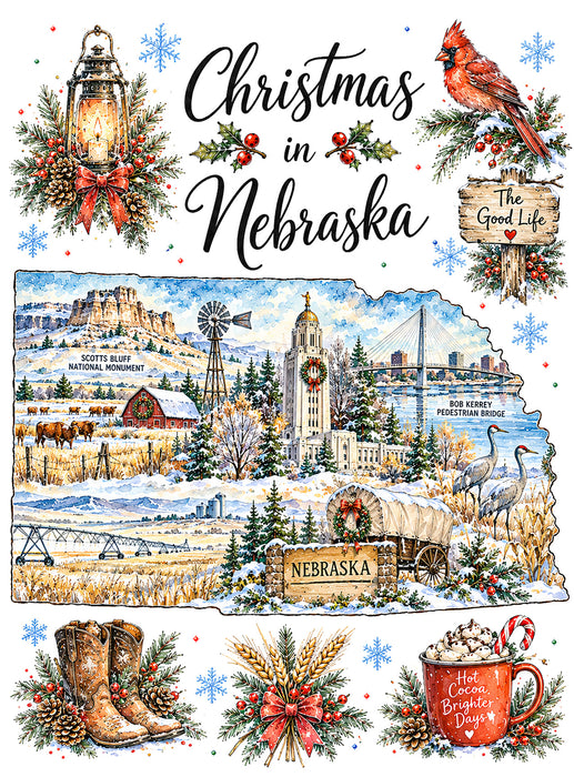 Christmas in Nebraska State Map