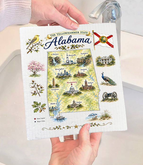 Alabama State Map Landmark Swedish Dishcloth