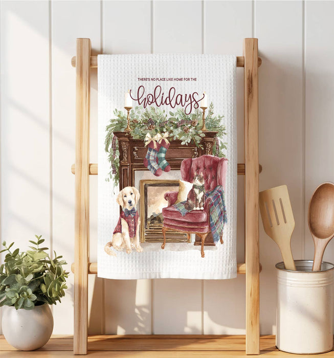 Christmas Home for The Holidays Fireplace Waffle Weave Towel
