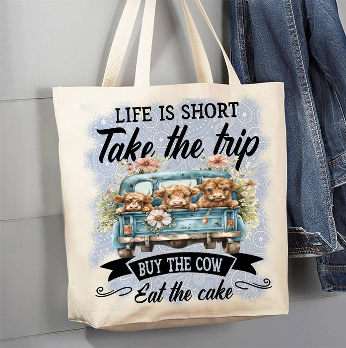 Life is Short By the Cow Eat Cake Canvas Tote Bag