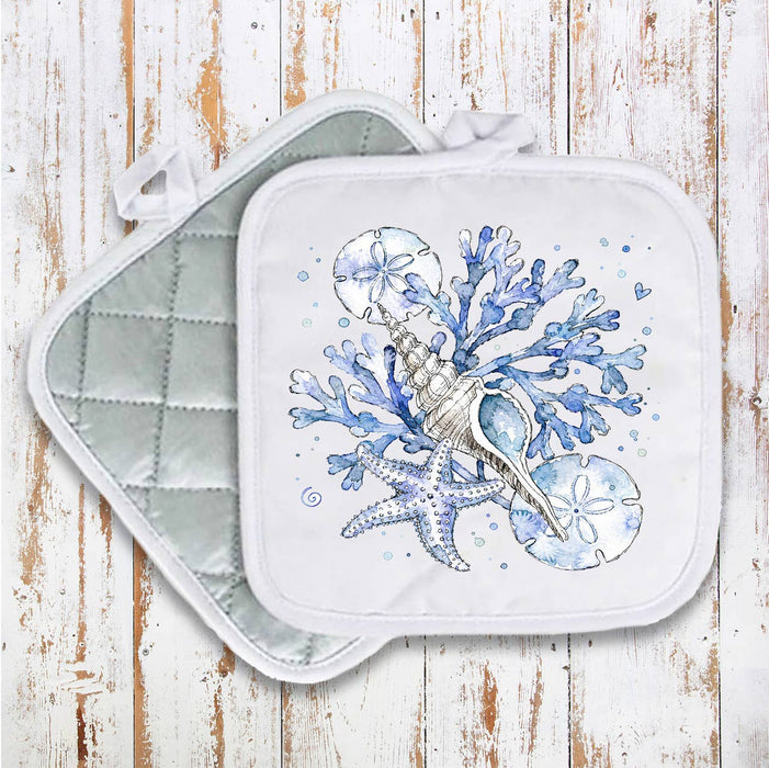 Coastal Blue Sand Dollar Sea Shells Pot Holder