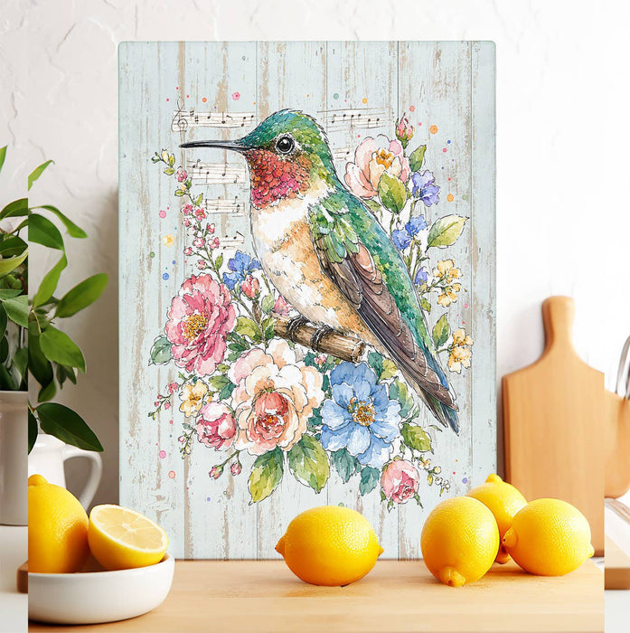 Spring Flowers Hummingbirds Musical Glass Cutting Board