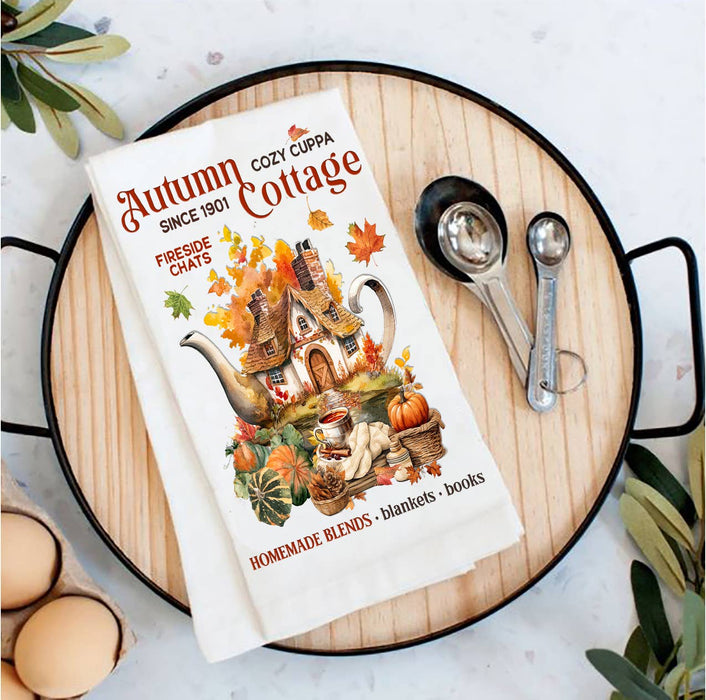 Autumn Fall Tea Cottage Tea Towel