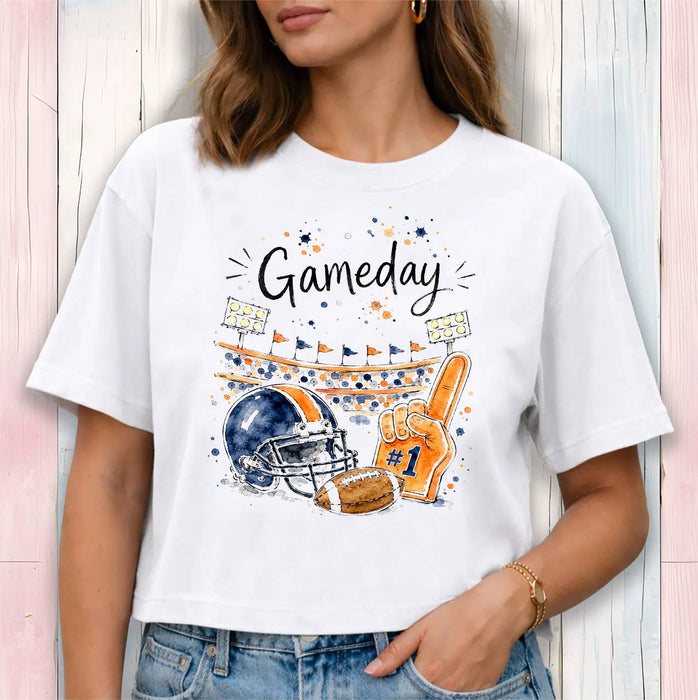 Gameday Football Navy Blue & Orange Cropped T-Shirt