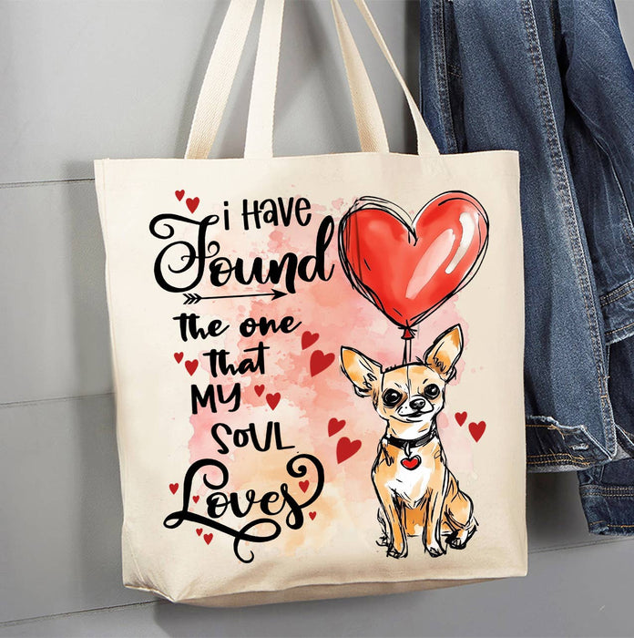 Dog Chihuahua Found My Love Valentine Canvas Tote Bag