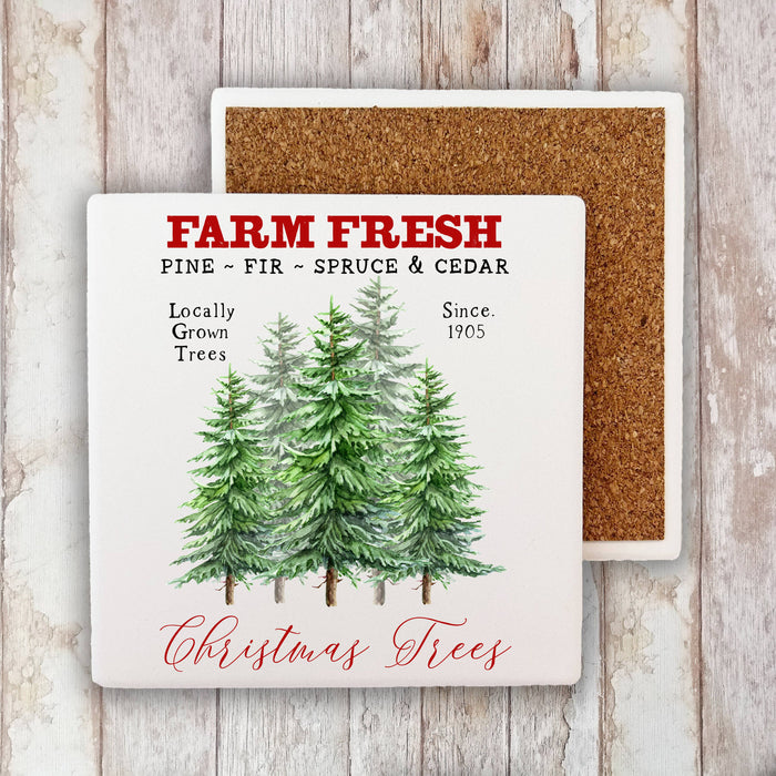 Christmas Trees Farm Fresh Stone Coaster