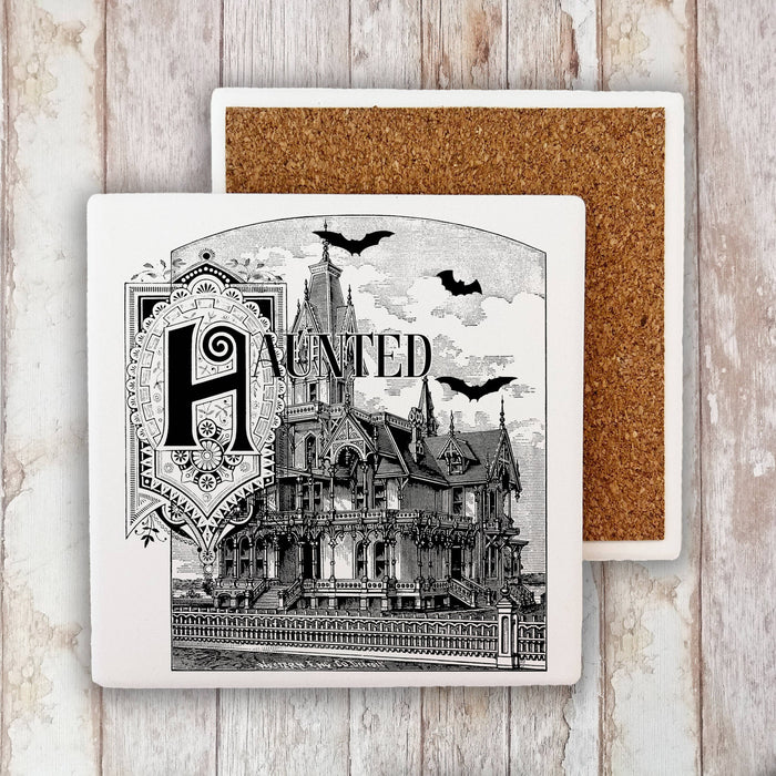 Haunted House Bats Antique, Stone Coaster