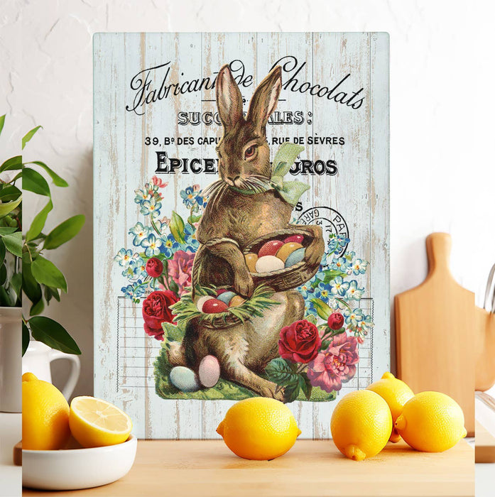 Vintage French Easter Bunny Glass Cutting Board Trivet