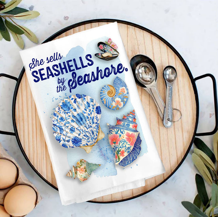 Seashells by the Seashore Floral Shells Tea Towel