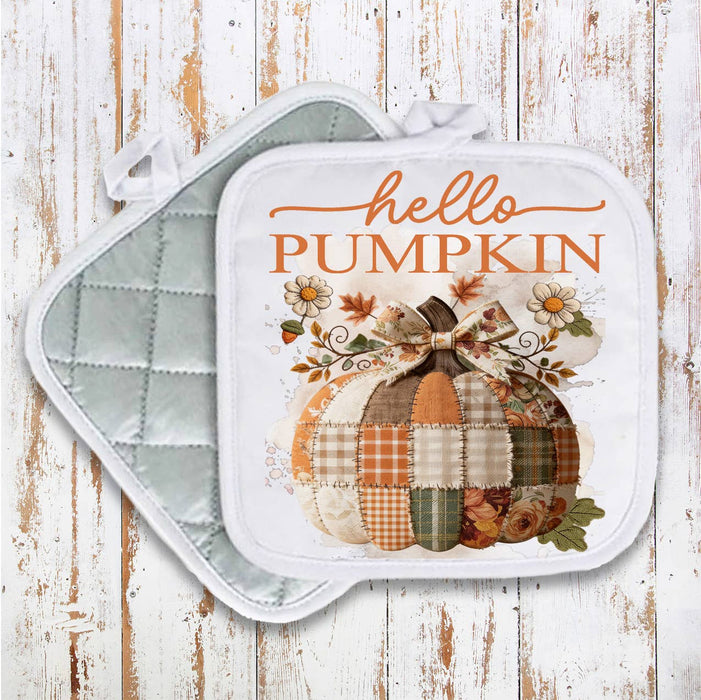 Fall Hello Pumpkin Quilted Patch  Pot Holder