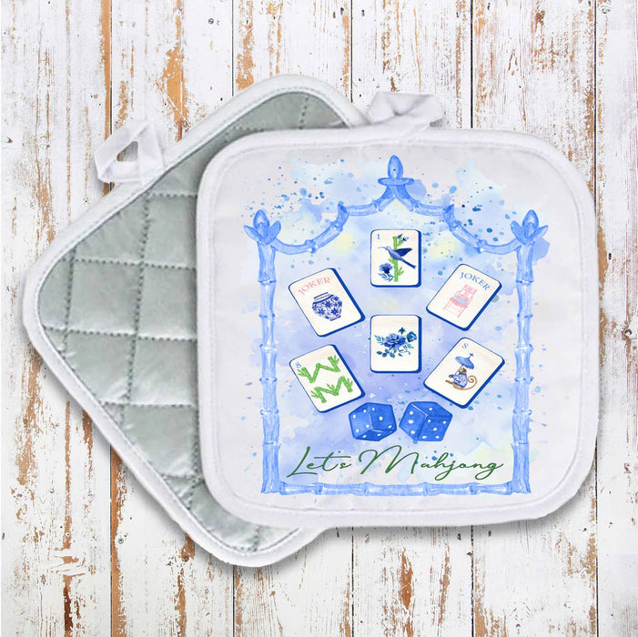 Let's Mahjong Blue Pot Holder Oven Mitt