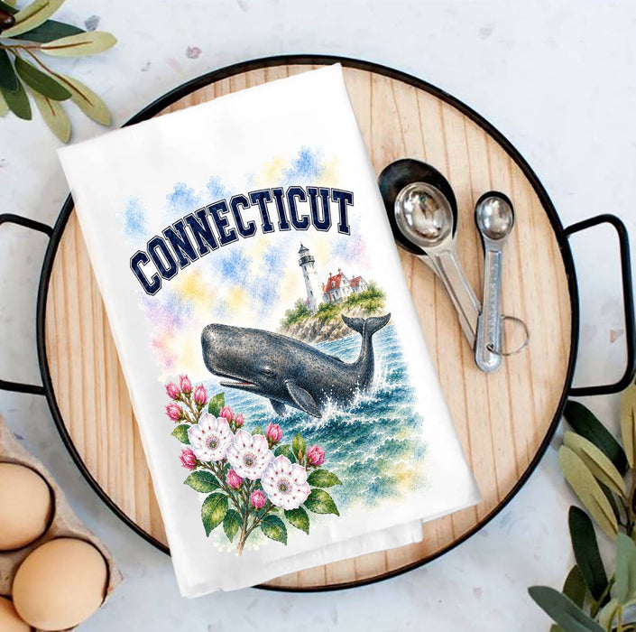 Connecticut State Bird and Animal Tea Towel