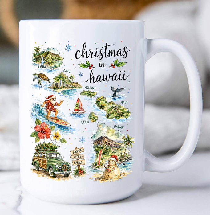 Christmas in Hawaii State Map Coffee Mug
