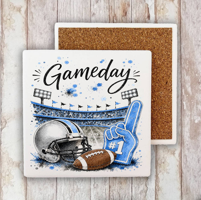 Gameday Football Silver & Light Blue Stone Coaster