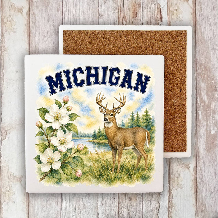 Michigan State Bird and Animal Stone Coaster