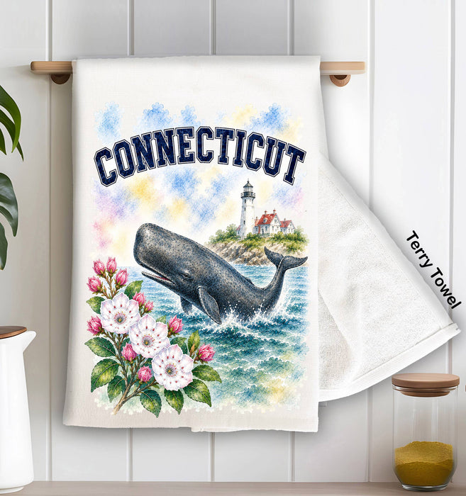 Connecticut State Bird and Animal Kitchen Terry Towel