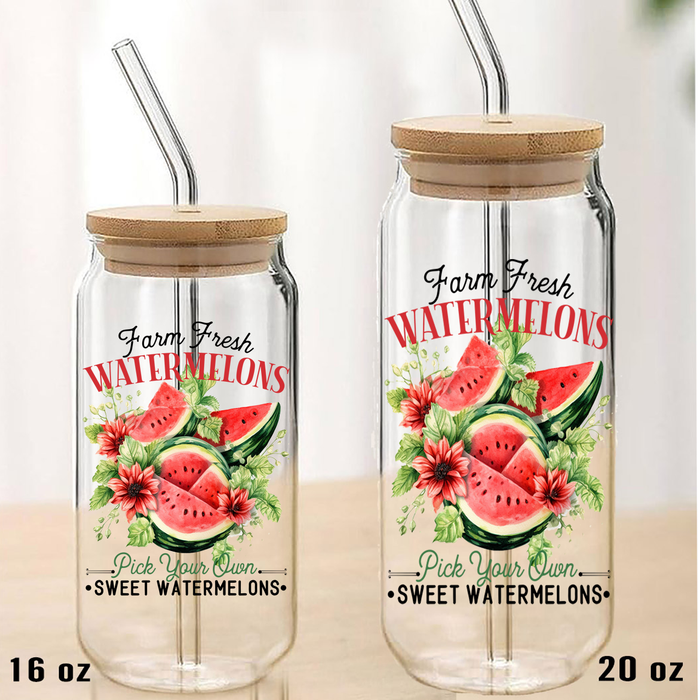 Farm Fresh Watermelon  Can Glass with Lid Straw
