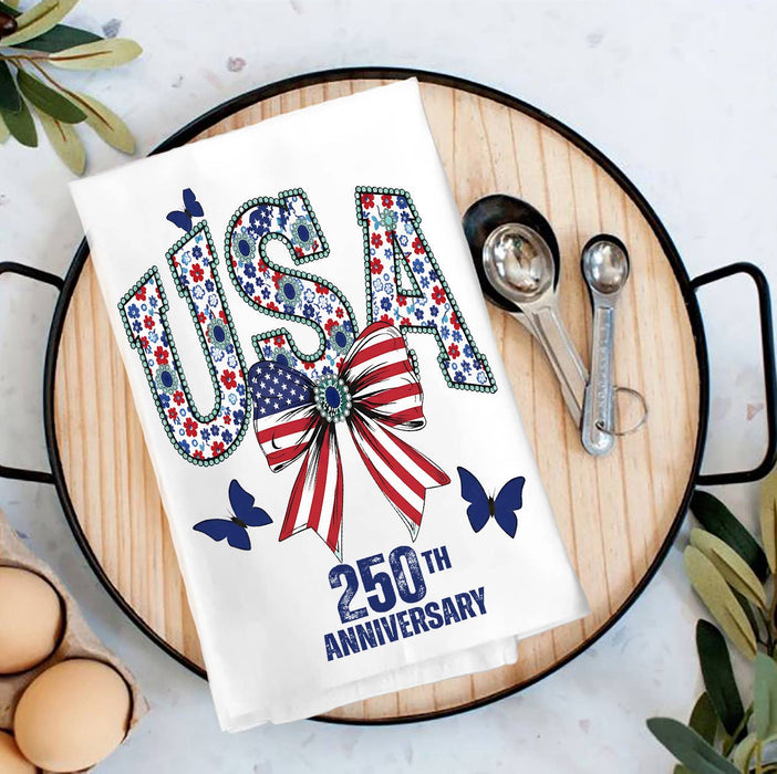 Patriotic USA Bow 250 Anniversary America Tea Towel