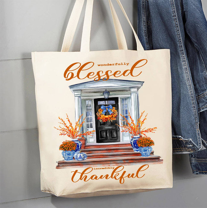 Wonderfully Blessed Front Door Porch Canvas Tote Bag