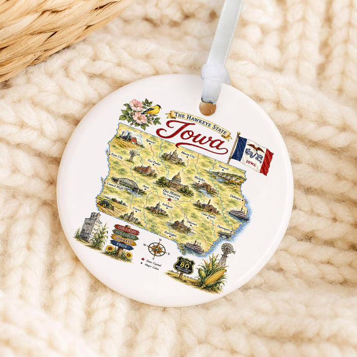 Iowa State Map Landmark Ornament