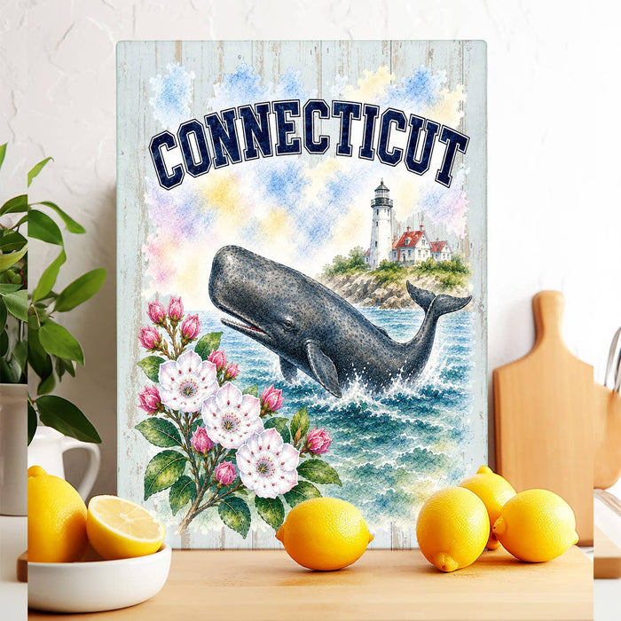 Connecticut State Bird and Animal Glass Cutting Board