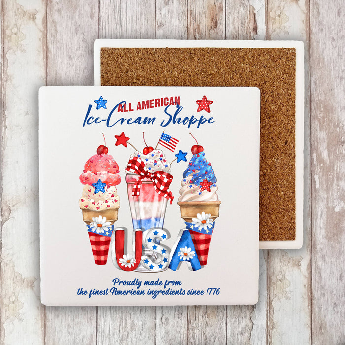 All American Ice Cream Patriotic USA Stone Coaster