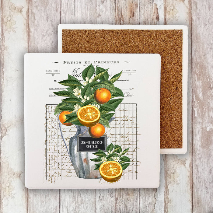 Vintage Orange Blossoms Cottage Stone Coaster