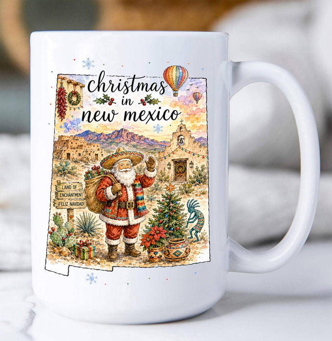 Christmas in New Mexico State Map Coffee Mug