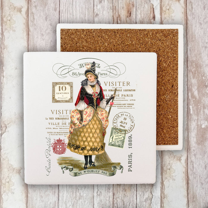 Vintage Witch  Paris Halloween Stone Coaster