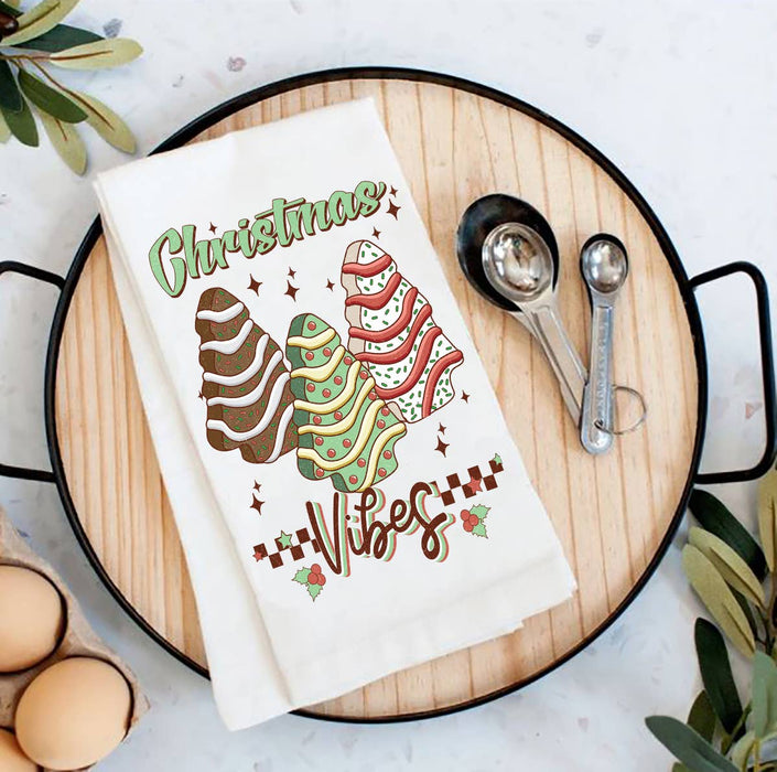 Christmas Vibes Tree Cakes Tea Towel