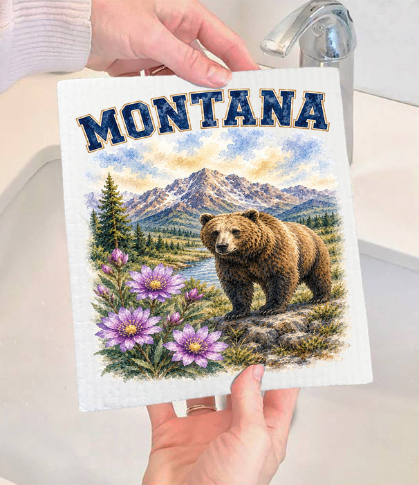 Montana State Bird and Animal Swedish Dishcloth