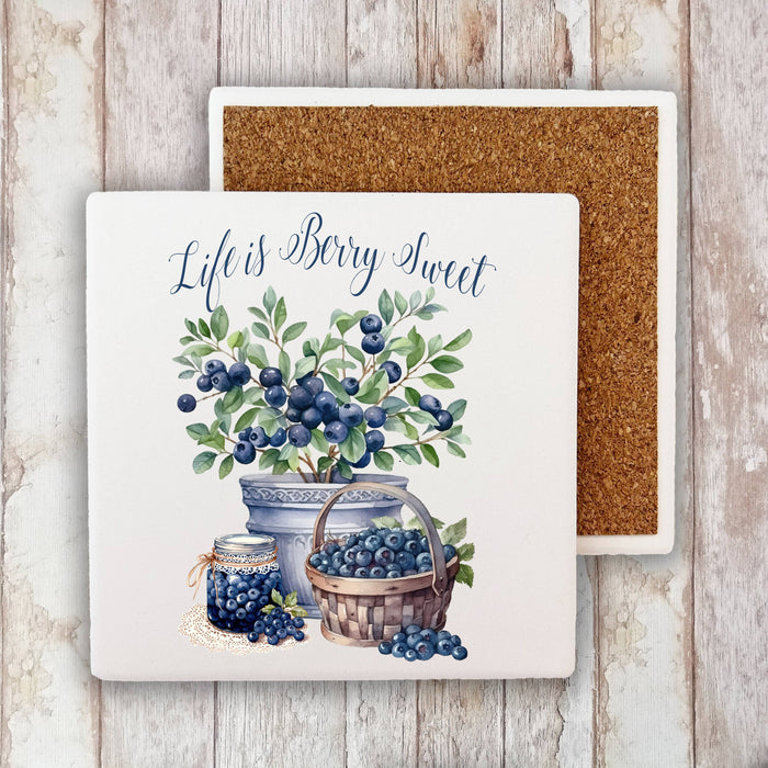 Life is Berry Sweet Blueberry Fruit Stone Coaster