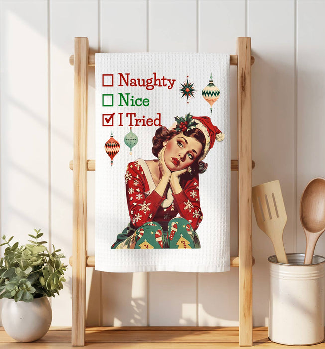 Merry Christmas Deer Red Cardinals Waffle Weave Towel