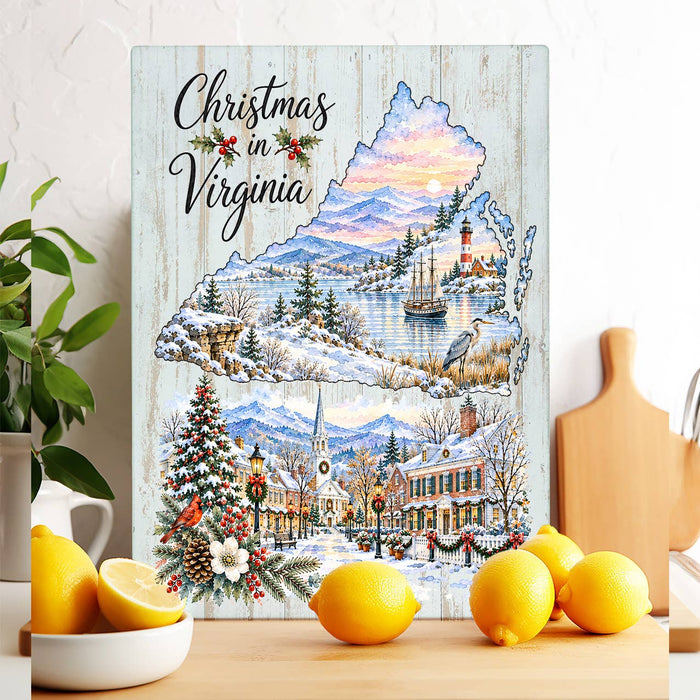 Christmas in Virginia State Map Glass Cutting Board
