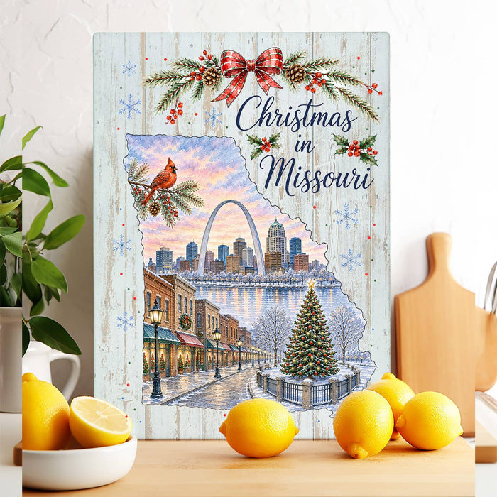 Christmas in Missouri State Map Glass Cutting Board