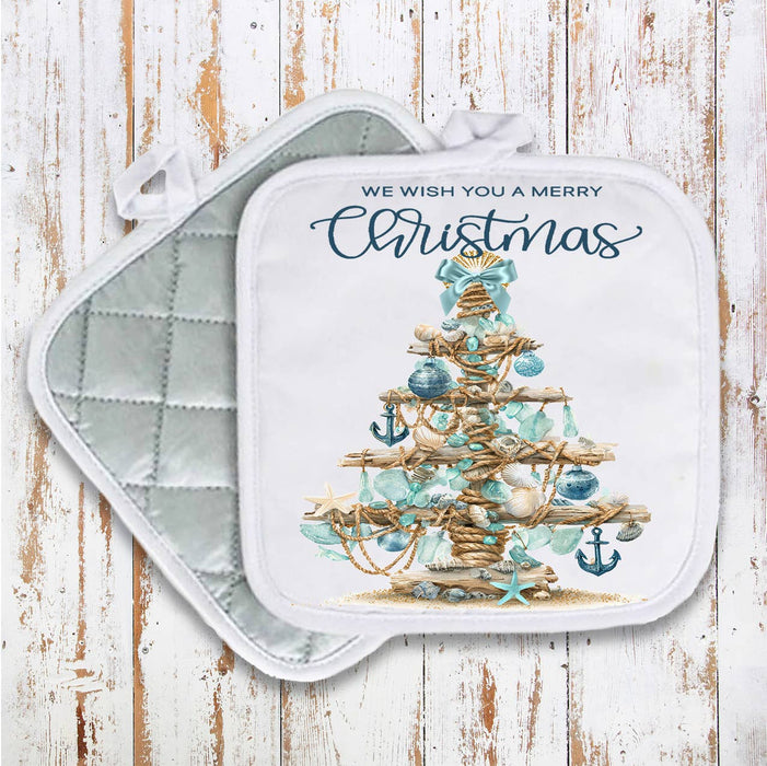 Coastal Christmas Sea Glass Tree Pot Holder