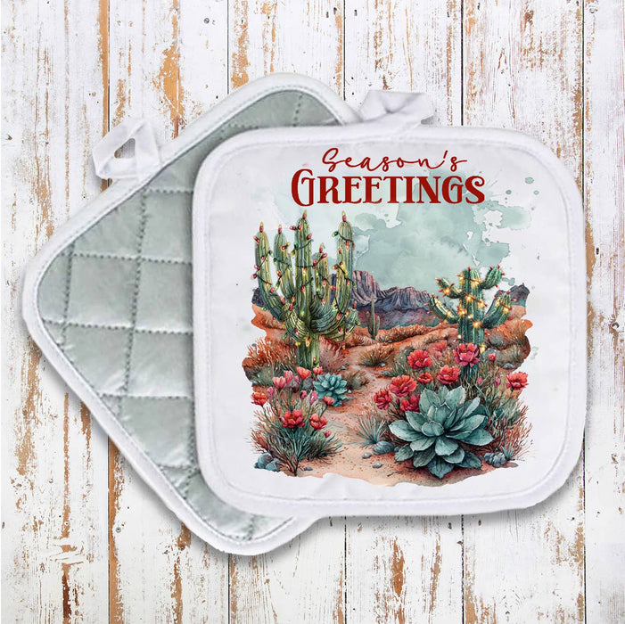 Christmas Seasons Greeting Desert Cactus Pot Holder