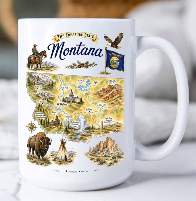 Montana State Map Landmark Coffee Mug
