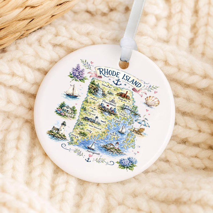 Rhode Island State Map Landmark Ornament