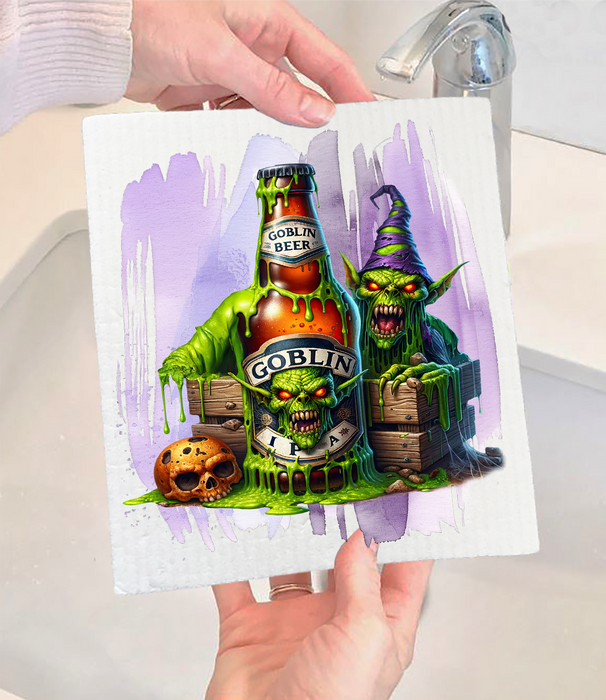 Halloween Goblin Beer Swedish Dishcloth