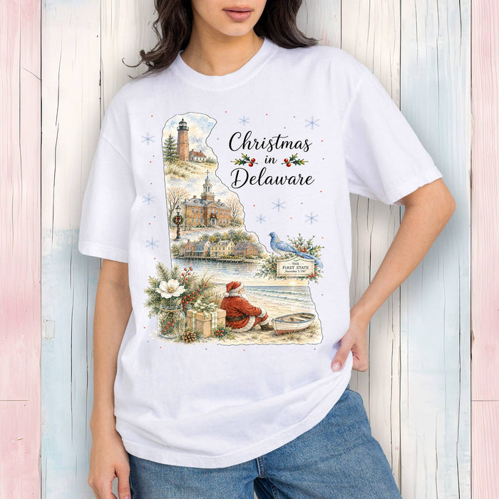 Christmas in Delaware State Map T-Shirt