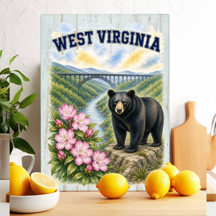 West Virginia State Bird and Animal Glass Cutting Board