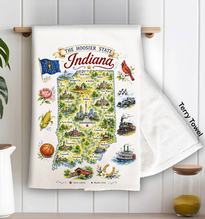 Indiana State Map Landmark Kitchen Terry Towel
