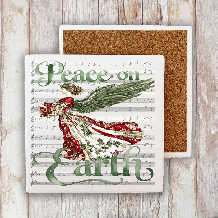 Christmas Peace on Earth Angel Stone Coaster