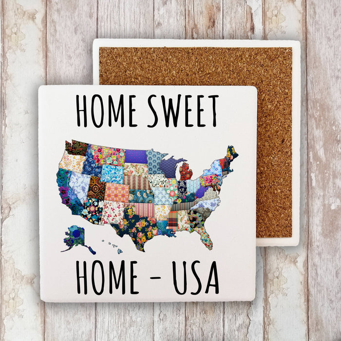 Home Sweet Home USA Patriotic Stone Coaster