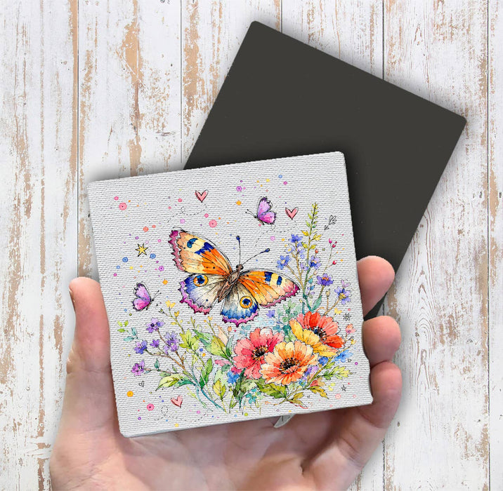 Whimsical Butterflies Flowers Magnet Fridge